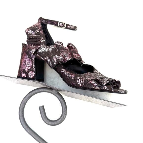 Zara Purple Snakeskin Ruffled Metallic Heels Size EU 37/ US 6.5 - Picture 1 of 7